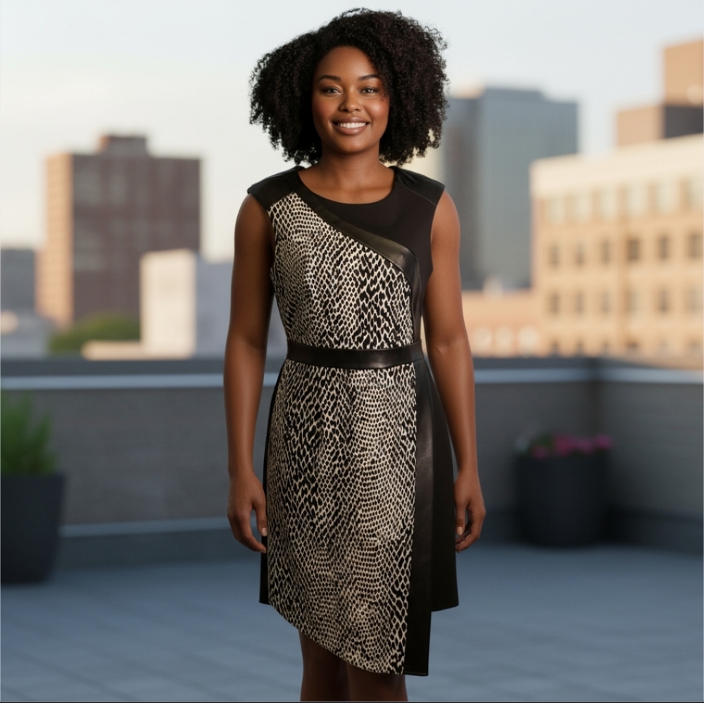 Worthington Asymmetrical Black and Cream Dress